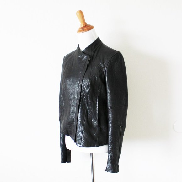 Helmut Lang Blister Leather Dark Brown Asymmetrical Jacket Petite or X-Small - Picture 11 of 16